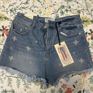 Chic Blue Embellished Jean Shorts